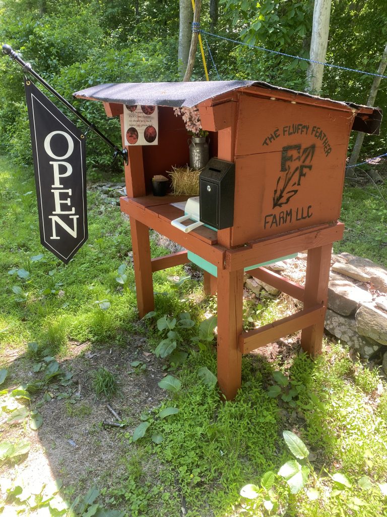 The Fluffy Feather Farm self-serve stand at 105 Buckley Rd, Salem, CT