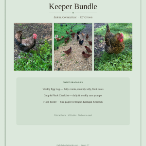 Keeper Bundle — Egg Log + Coop Checklist + Flock Roster | Salem, CT | $8